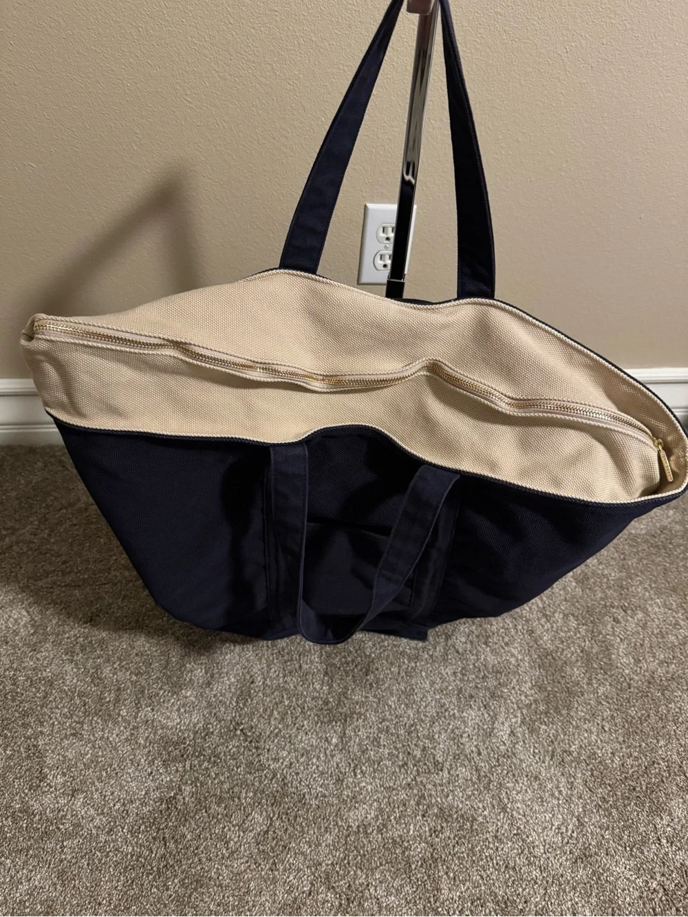Tory Burch Navy and Cream Logo Canvas Tote